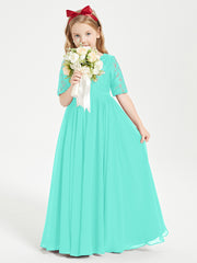 Long Junior Bridesmaid Gown Lace Top Half Sleeves Spa