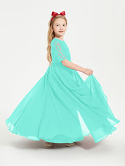 Long Junior Bridesmaid Gown Lace Top Half Sleeves Spa