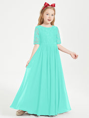 Long Junior Bridesmaid Gown Lace Top Half Sleeves Spa