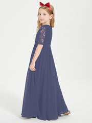 Long Junior Bridesmaid Gown Lace Top Half Sleeves Stormy