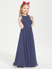 Long Junior Bridesmaid Gown Lace Top Half Sleeves Stormy