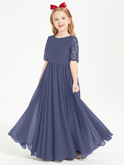 Long Junior Bridesmaid Gown Lace Top Half Sleeves Stormy