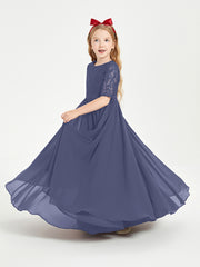 Long Junior Bridesmaid Gown Lace Top Half Sleeves Stormy