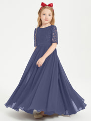 Long Junior Bridesmaid Gown Lace Top Half Sleeves Stormy