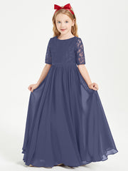 Long Junior Bridesmaid Gown Lace Top Half Sleeves Stormy
