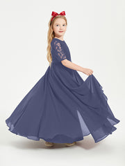 Long Junior Bridesmaid Gown Lace Top Half Sleeves Stormy