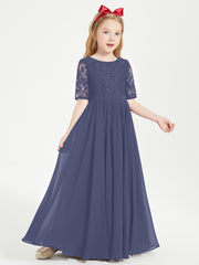 Long Junior Bridesmaid Gown Lace Top Half Sleeves Stormy