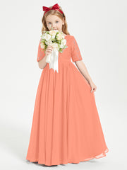 Long Junior Bridesmaid Gown Lace Top Half Sleeves Sunset