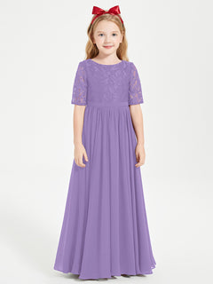 Long Junior Bridesmaid Gown Lace Top Half Sleeves Tahiti