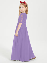 Long Junior Bridesmaid Gown Lace Top Half Sleeves Tahiti