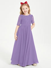 Long Junior Bridesmaid Gown Lace Top Half Sleeves Tahiti