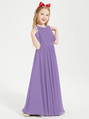 Long Junior Bridesmaid Gown Lace Top Half Sleeves Tahiti