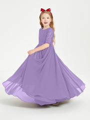 Long Junior Bridesmaid Gown Lace Top Half Sleeves Tahiti