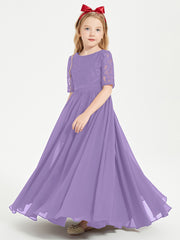 Long Junior Bridesmaid Gown Lace Top Half Sleeves Tahiti