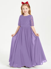 Long Junior Bridesmaid Gown Lace Top Half Sleeves Tahiti