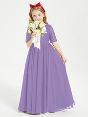 Long Junior Bridesmaid Gown Lace Top Half Sleeves Tahiti