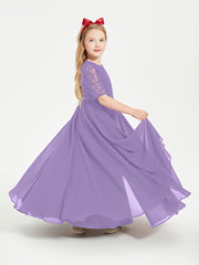 Long Junior Bridesmaid Gown Lace Top Half Sleeves Tahiti