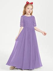Long Junior Bridesmaid Gown Lace Top Half Sleeves Tahiti