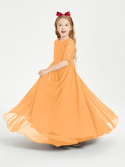 Long Junior Bridesmaid Gown Lace Top Half Sleeves Tangerine