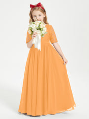 Long Junior Bridesmaid Gown Lace Top Half Sleeves Tangerine
