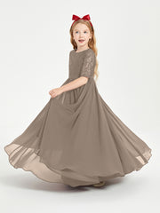 Long Junior Bridesmaid Gown Lace Top Half Sleeves Taupe