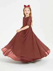 Long Junior Bridesmaid Gown Lace Top Half Sleeves Terracotta