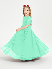 Long Junior Bridesmaid Gown Lace Top Half Sleeves Turquoise