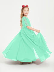 Long Junior Bridesmaid Gown Lace Top Half Sleeves Turquoise