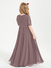 Long Junior Bridesmaid Gown Lace Top Half Sleeves Vintage Mauve