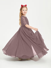 Long Junior Bridesmaid Gown Lace Top Half Sleeves Vintage Mauve