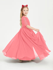 Long Junior Bridesmaid Gown Lace Top Half Sleeves Watermelon