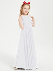 Long Junior Bridesmaid Gown Lace Top Half Sleeves White