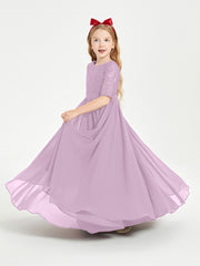 Long Junior Bridesmaid Gown Lace Top Half Sleeves Wisteria