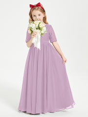 Long Junior Bridesmaid Gown Lace Top Half Sleeves Wisteria