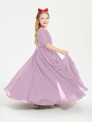Long Junior Bridesmaid Gown Lace Top Half Sleeves Wisteria