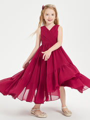 Boho Junior Bridesmaid Dresses Cascading Skirt Burgundy