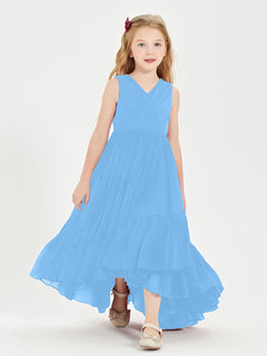 Boho Junior Bridesmaid Dresses Cascading Skirt Blue