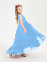 Boho Junior Bridesmaid Dresses Cascading Skirt Blue