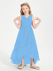 Boho Junior Bridesmaid Dresses Cascading Skirt Blue