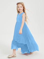 Boho Junior Bridesmaid Dresses Cascading Skirt Blue