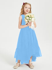 Boho Junior Bridesmaid Dresses Cascading Skirt Blue
