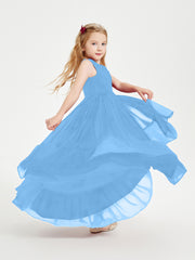 Boho Junior Bridesmaid Dresses Cascading Skirt Blue