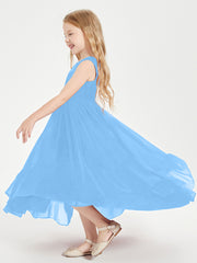 Boho Junior Bridesmaid Dresses Cascading Skirt Blue