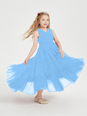 Boho Junior Bridesmaid Dresses Cascading Skirt Blue