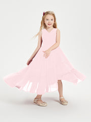 Boho Junior Bridesmaid Dresses Cascading Skirt Blushing Pink