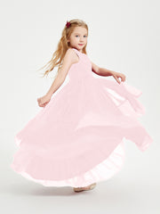 Boho Junior Bridesmaid Dresses Cascading Skirt Blushing Pink