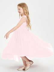 Boho Junior Bridesmaid Dresses Cascading Skirt Blushing Pink