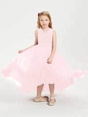 Boho Junior Bridesmaid Dresses Cascading Skirt Blushing Pink