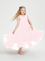 Boho Junior Bridesmaid Dresses Cascading Skirt Blushing Pink