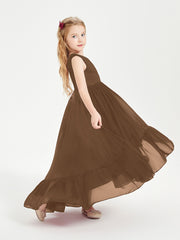 Boho Junior Bridesmaid Dresses Cascading Skirt Brown
